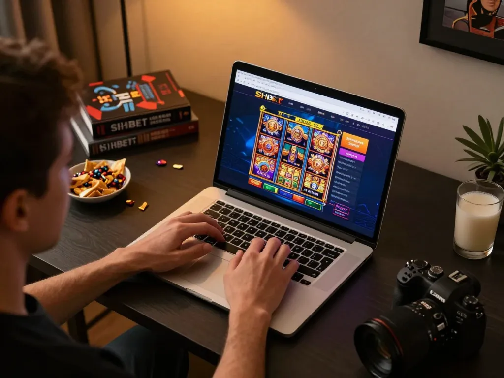 Engaged player exploring SHBET online casino interface, showcasing gaming strategy and responsible betting.