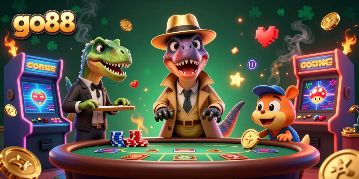 Experience the excitement of go88 with a vibrant 3D casino scene featuring animated characters and games.