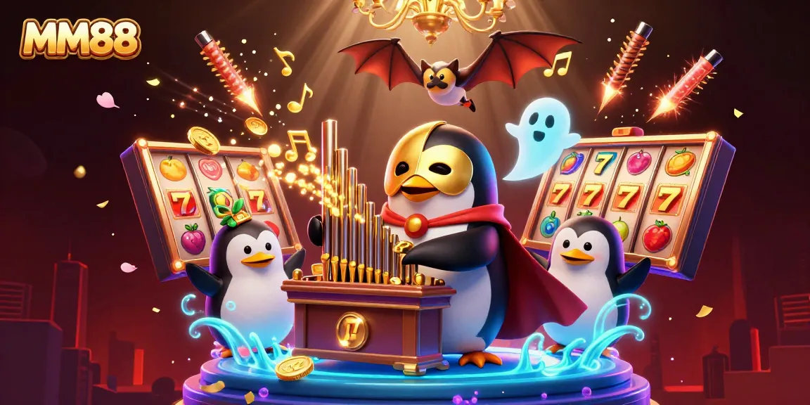 Engage in thrilling casino action with MM88's vibrant slot games and dynamic golden coins.