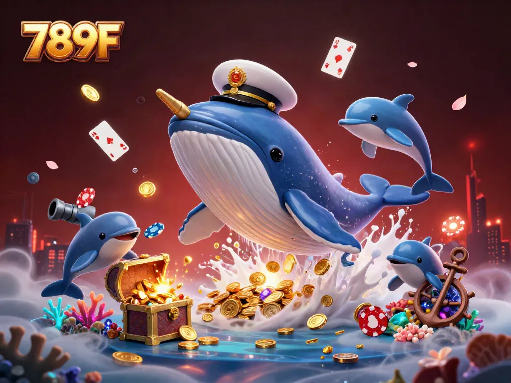 Win big at 789F with a vibrant underwater scene featuring a captain whale and playful dolphins.