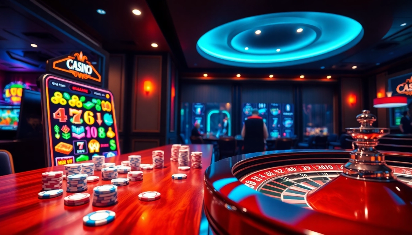 No hu gaming experience with vibrant slot machines and roulette, showcasing excitement in online gambling.