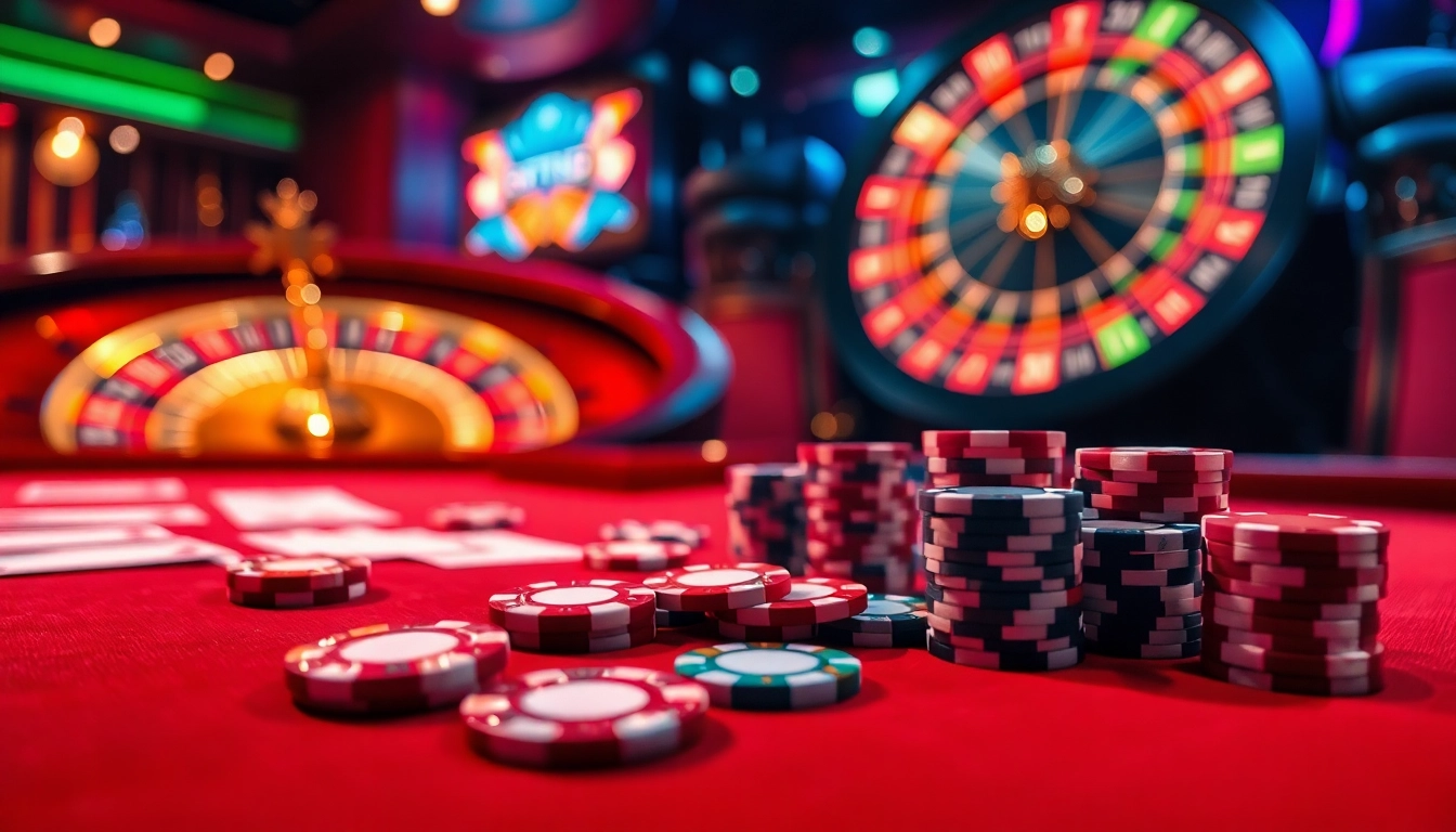 Experience the thrill of 888VND VIP with vibrant casino visuals showcasing poker tables and roulette wheels.