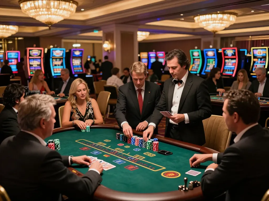 Players at Sunwin casino enjoying blackjack, celebrating wins with elegant decor and upscale atmosphere.