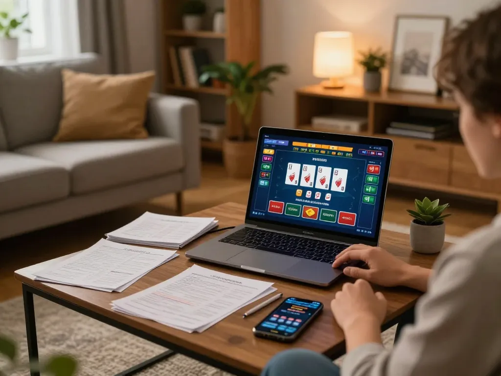 Player accessing Nhà cái 33WIN for online gambling with strategy notes and mobile app.