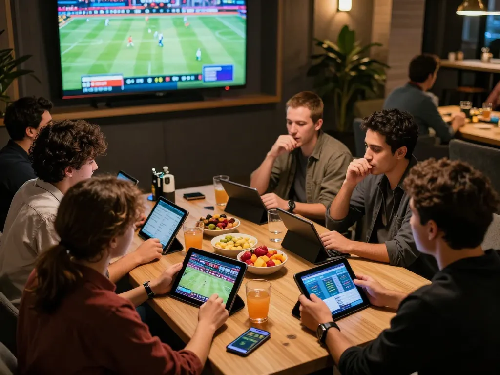 Engaged players strategizing their bets in a lively 33win sports betting environment