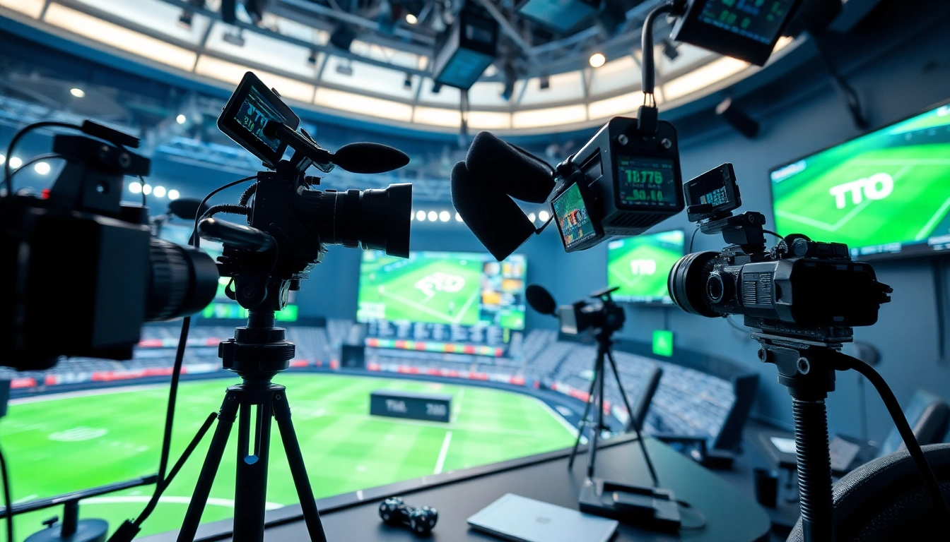 Engaging sports broadcasting setup with advanced equipment showcasing live sports action.
