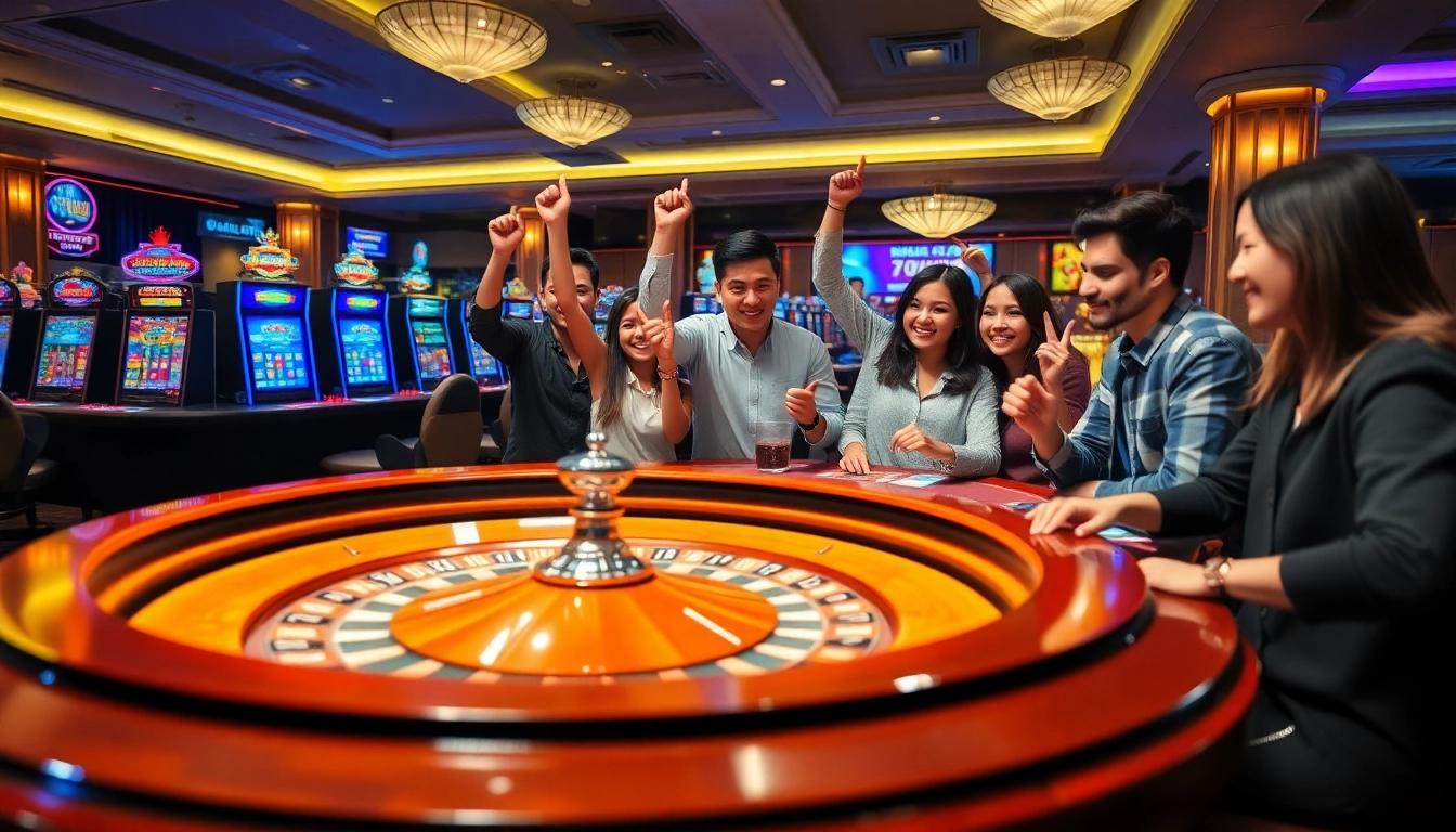 Players enjoying the thrilling RR88 online casino experience with vibrant slots and poker games.