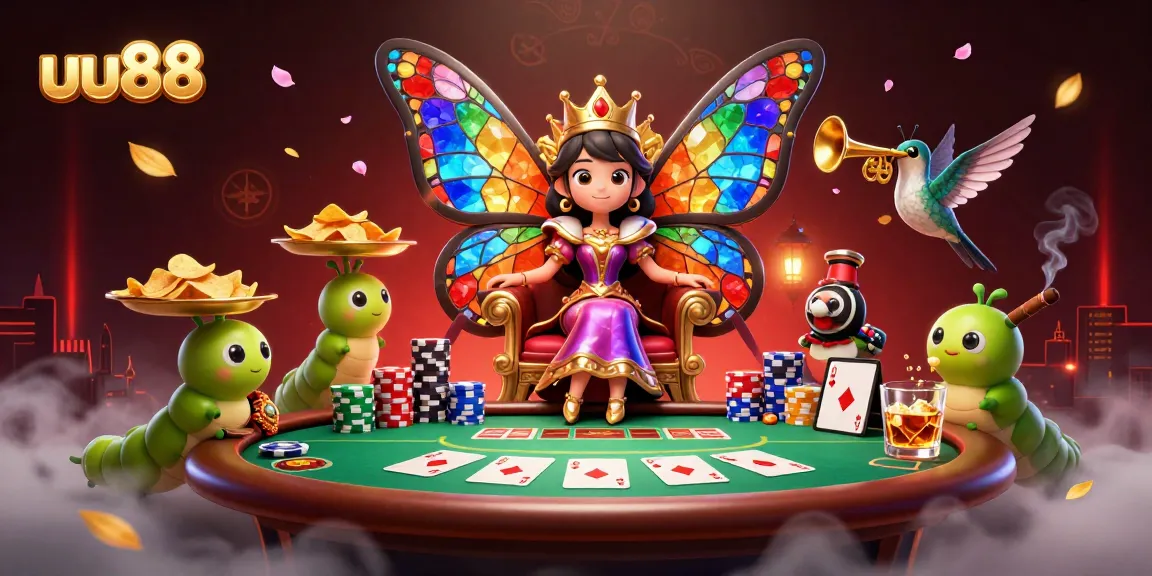 Experience the excitement of uu88 with a fabulous casino-themed illustration featuring a butterfly queen.