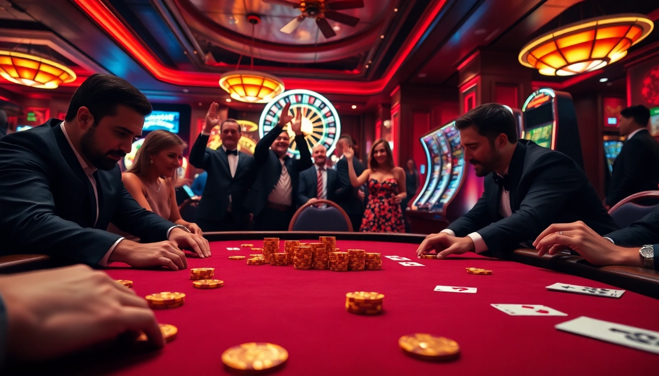 Players enjoying poker at a top nhà cái casino, highlighting excitement and action.