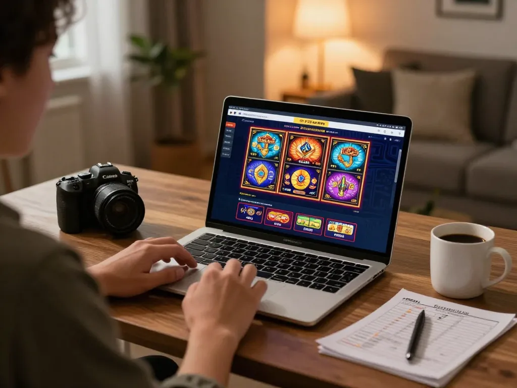 Engaging gameplay with PH22 online casino interface displayed on laptop, highlighting dynamic slots.