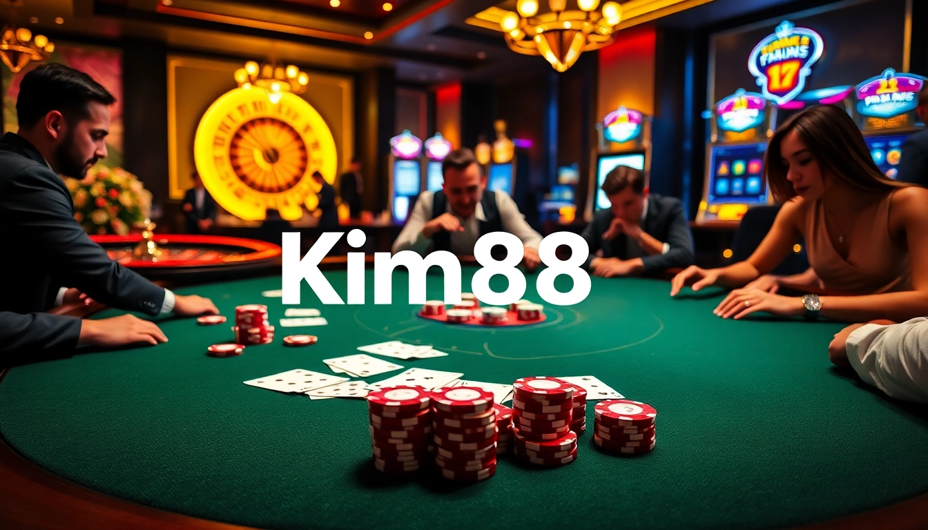 Players engaging in thrilling gameplay at a luxurious casino table inspired by kim88.com.