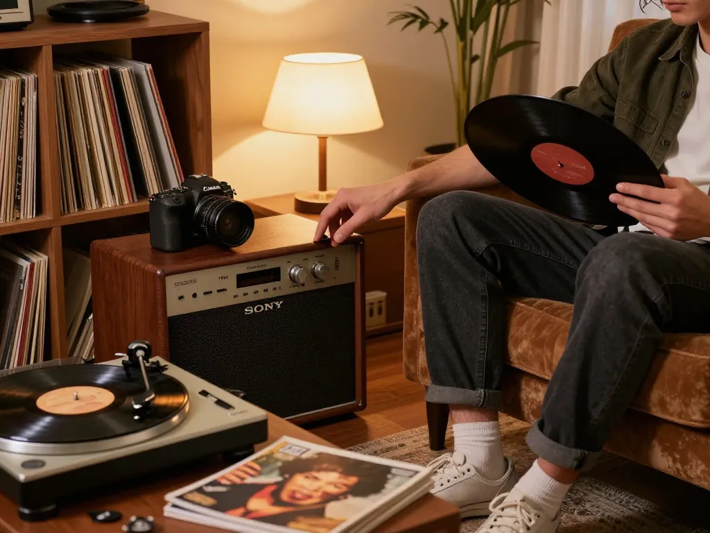 Experience the warmth of music with the Sony TA88 amplifier setup in a cozy living room.
