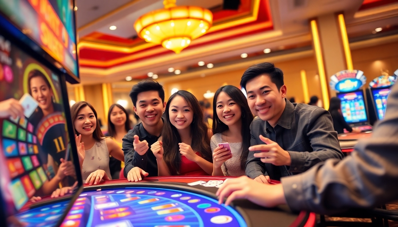 Engaging casino scene showcasing players enjoying games at tk88win.live, emphasizing excitement and luxury.
