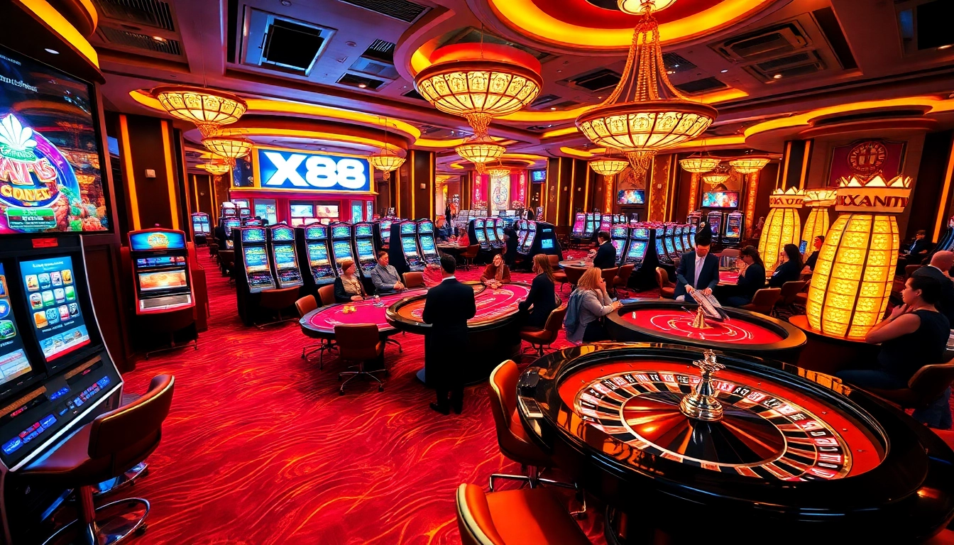 Experience thrilling gameplay at X88 with vibrant casino tables and engaging dealers.