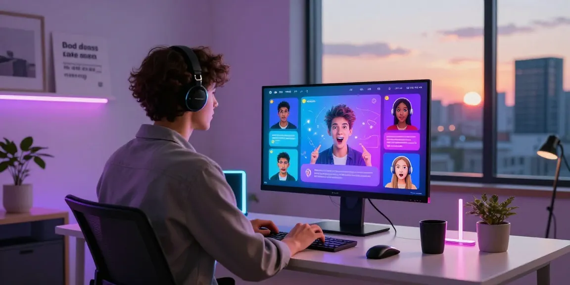 Engaging free ai sex chat experience on a dynamic virtual platform in a stylish workspace.