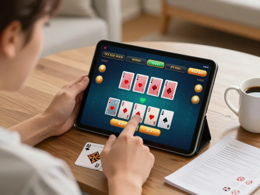 Play blackjack online at u888 with a tablet, showcasing betting strategy and focus.