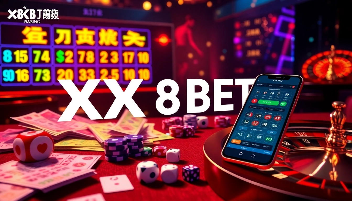 Xổ số 8KBET lottery draw with vibrant digital elements and engaging atmosphere for online gaming