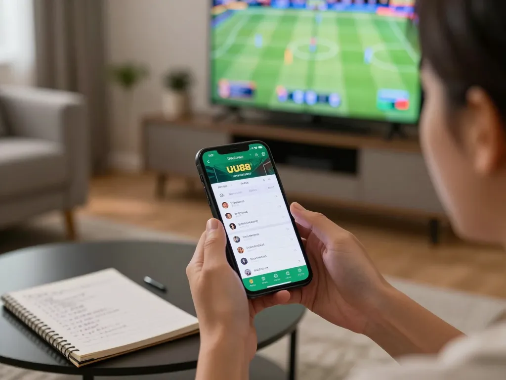 Placing bets on UU88 app during an exciting sports match at home
