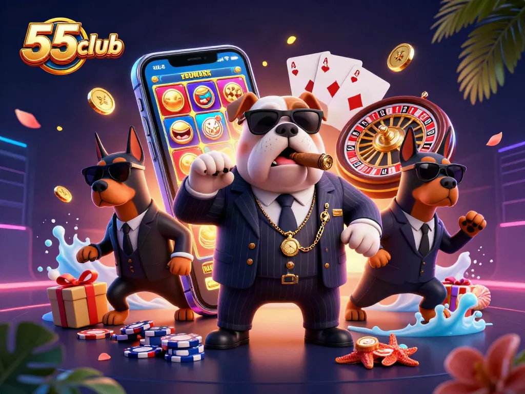 Experience thrilling gameplay at 55 club with vibrant characters, slots, and exciting casino elements.