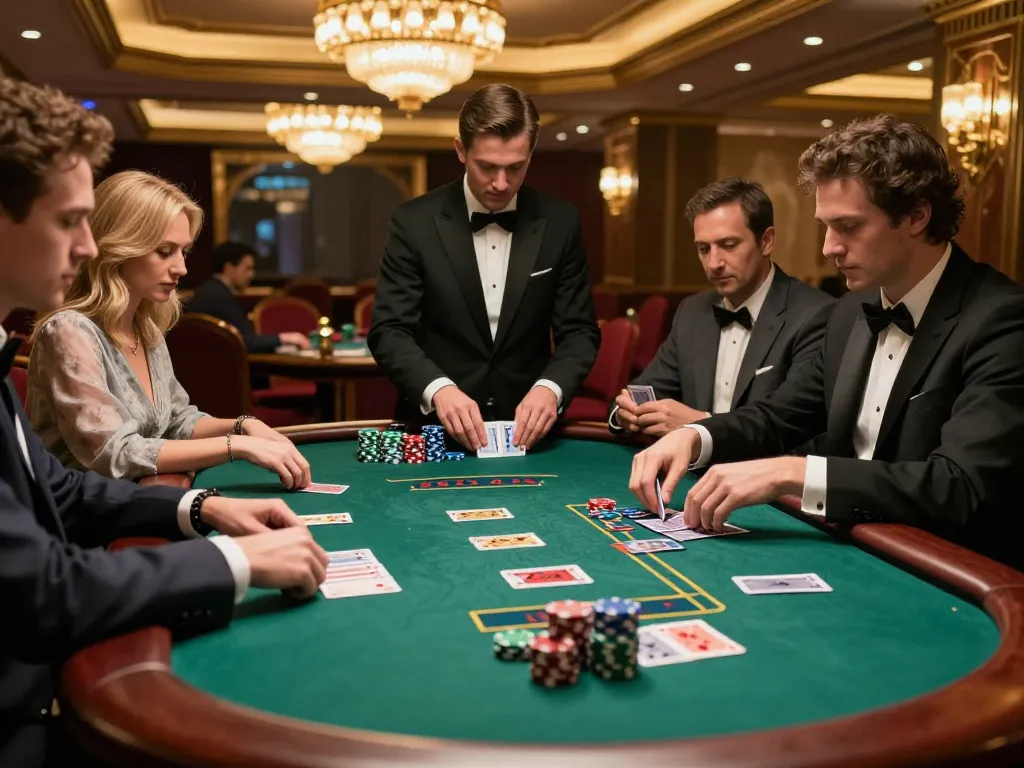 KONG88 players engaged in an intense blackjack game, showcasing strategic gameplay in a luxury casino setting