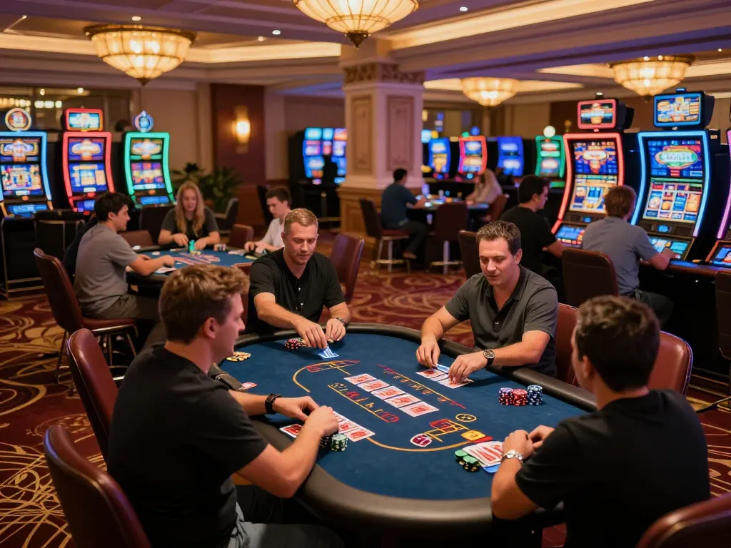 Players enjoying poker at 9BET casino with vibrant chips and cards in action