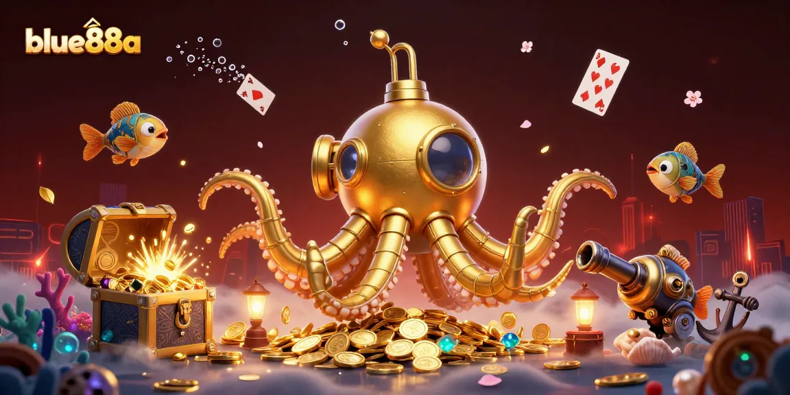 Experience the excitement of blue88a with a dynamic underwater casino adventure featuring a golden kraken.