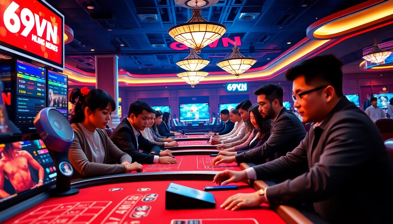 Engaging scene at Nhà cái 69VN, showcasing players enjoying various casino games in an exciting online environment.