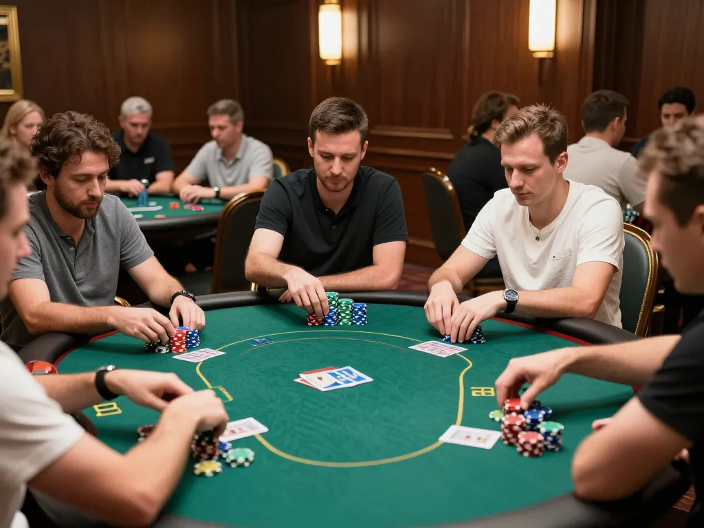 Experience gamebaidoithuong8 in a thrilling casino poker showdown with focused players and vibrant betting action