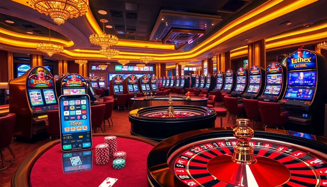 Players engaging in online gaming at e28 my, showcasing vibrant casino tables and exciting slot machines.