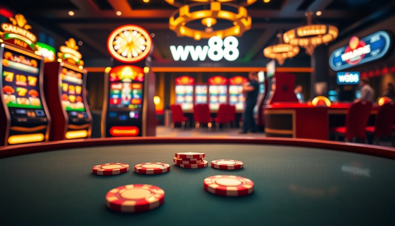 Engage in thrilling casino gaming at ww88 with vibrant slot machines and stylish poker tables.