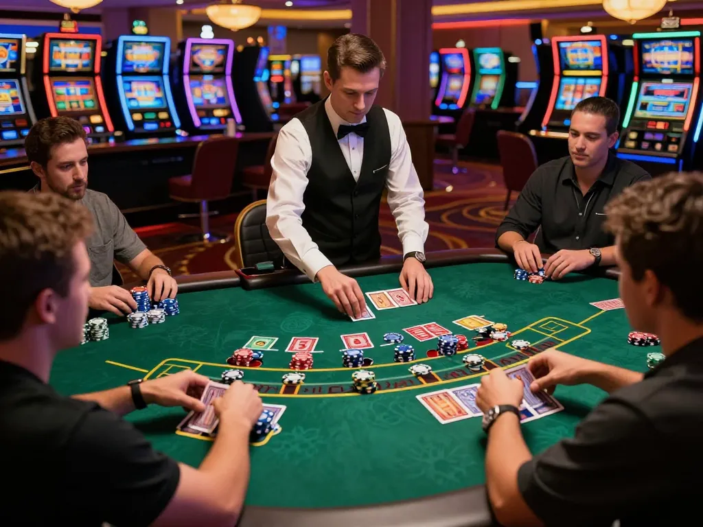 Players engaging in an exciting blackjack game at xo88 casino, showcasing vibrant chips and cards.