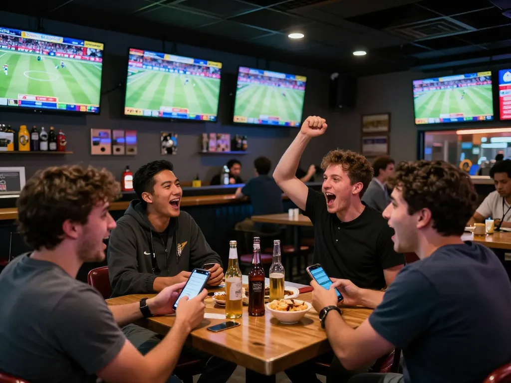 Exciting moment at Kèo Nhà Cái 5 sports betting environment with enthusiastic patrons placing bets