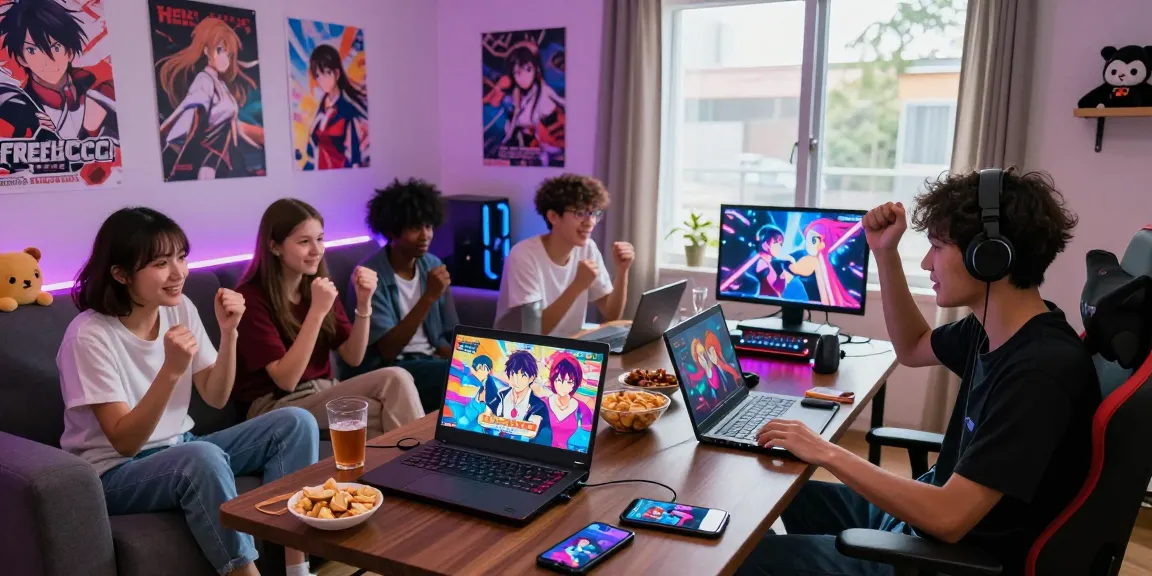 Players enjoying free ecchi games in a vibrant gaming room, showcasing cross-platform play and social interaction.
