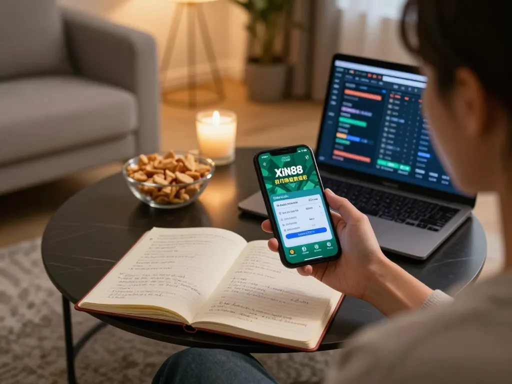Engaging with the Xin88 com app for strategic online gambling at home.