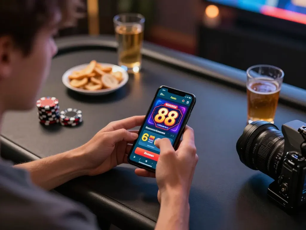 Engaging gameplay on sc 88 casino app displayed on smartphone within a luxurious home setting.