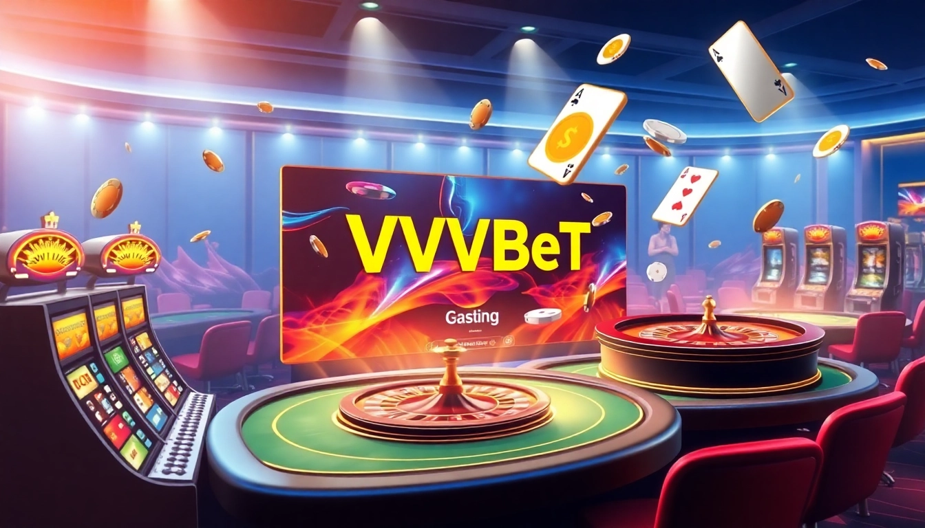Experimenta emocionantes juegos en línea en VVVBet con elementos de casino de lujo y visuales vibrantes.