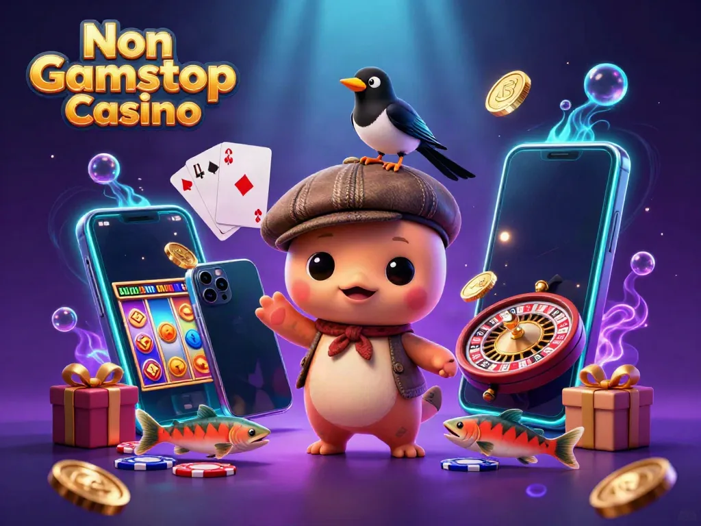 Experience excitement with Non Gamstop Casino, where playful characters engage with vibrant slots and games.