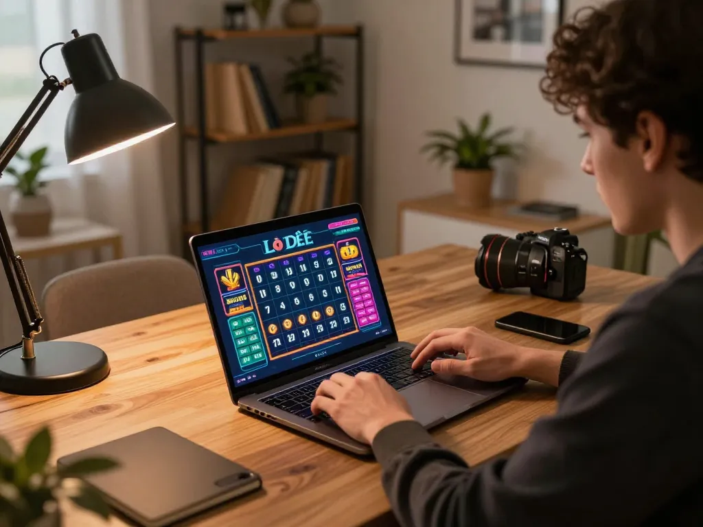 Lô Đề gameplay on a laptop in a stylish home office, showcasing strategic betting options.