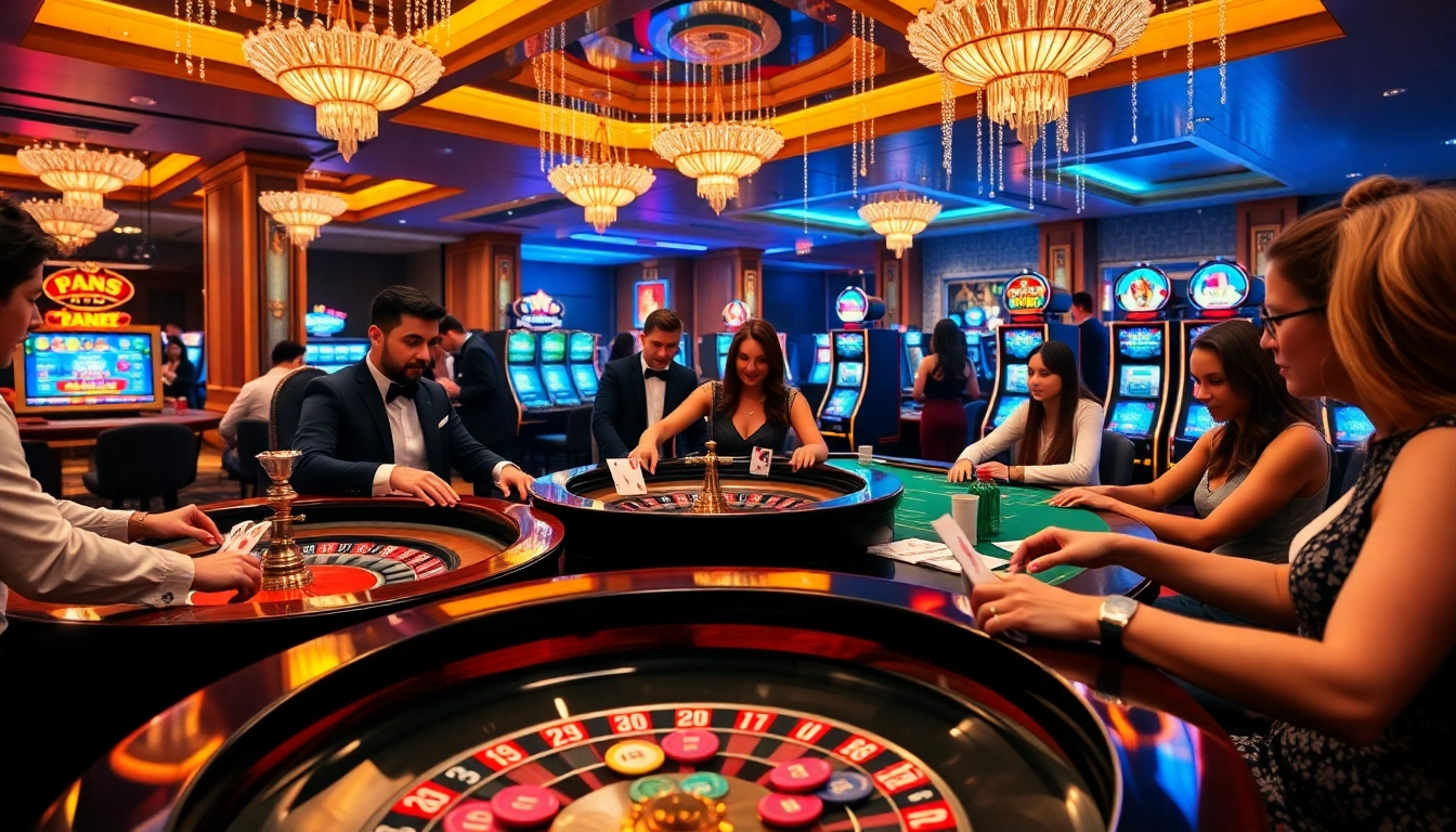 Players enjoying various games at https://nk88net.com/ casino, featuring vibrant poker chips and engaging atmosphere.