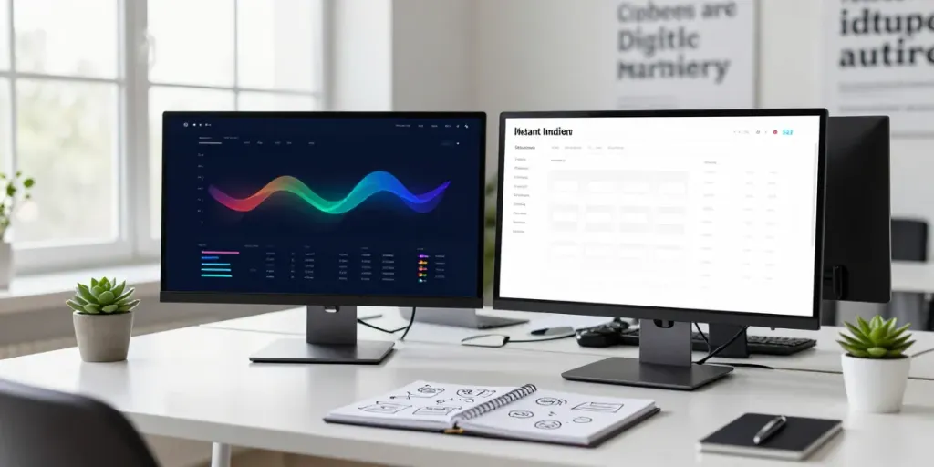 Digital marketer analyzing analytics and instant indexing strategies in a modern workspace.