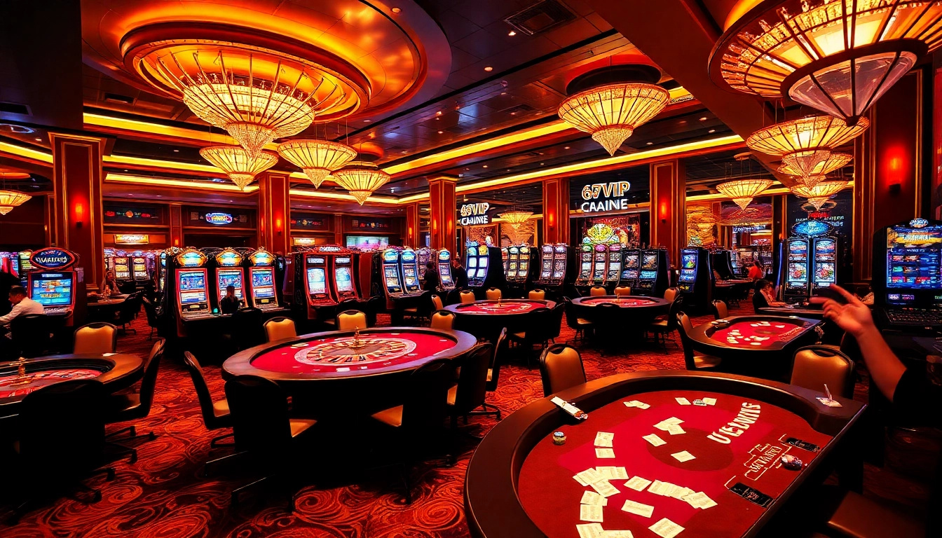678VIP casino scene with engaging players at poker tables and vibrant roulette wheels.