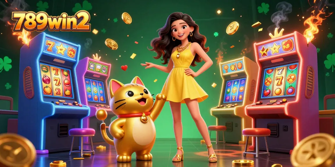 Engage with 789win2's vibrant casino experience featuring a cheerful woman and a lucky cat mascot.