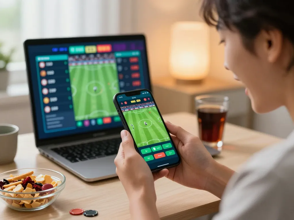 Engaging in online sports betting through the link vao 188bet on a mobile device, showcasing excitement in a modern home.