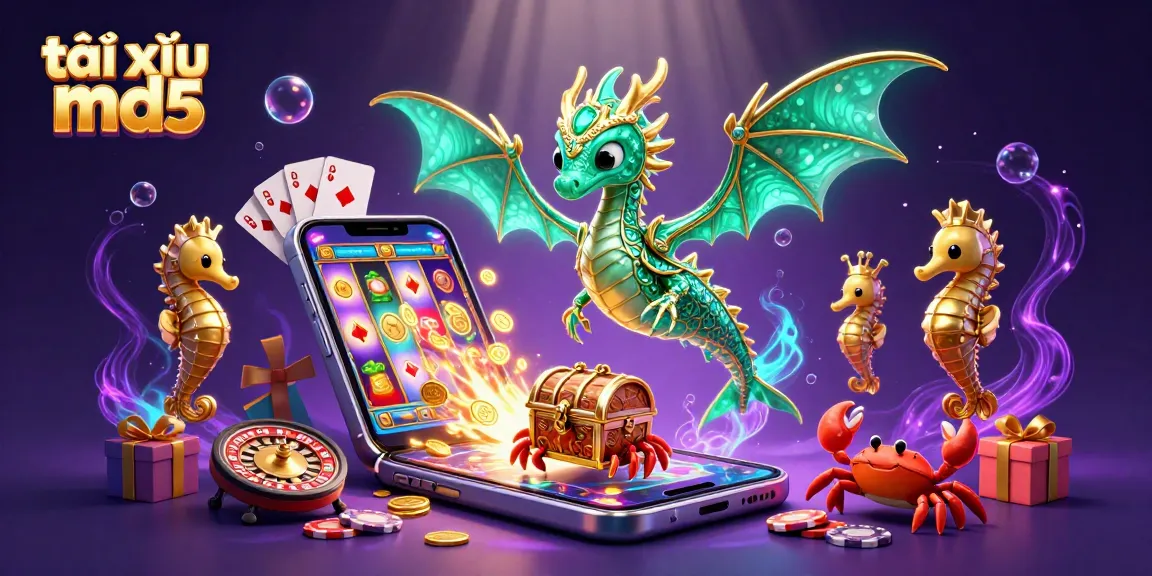 Bet on tài xỉu md5 with an emerald sea dragon and dazzling casino elements.