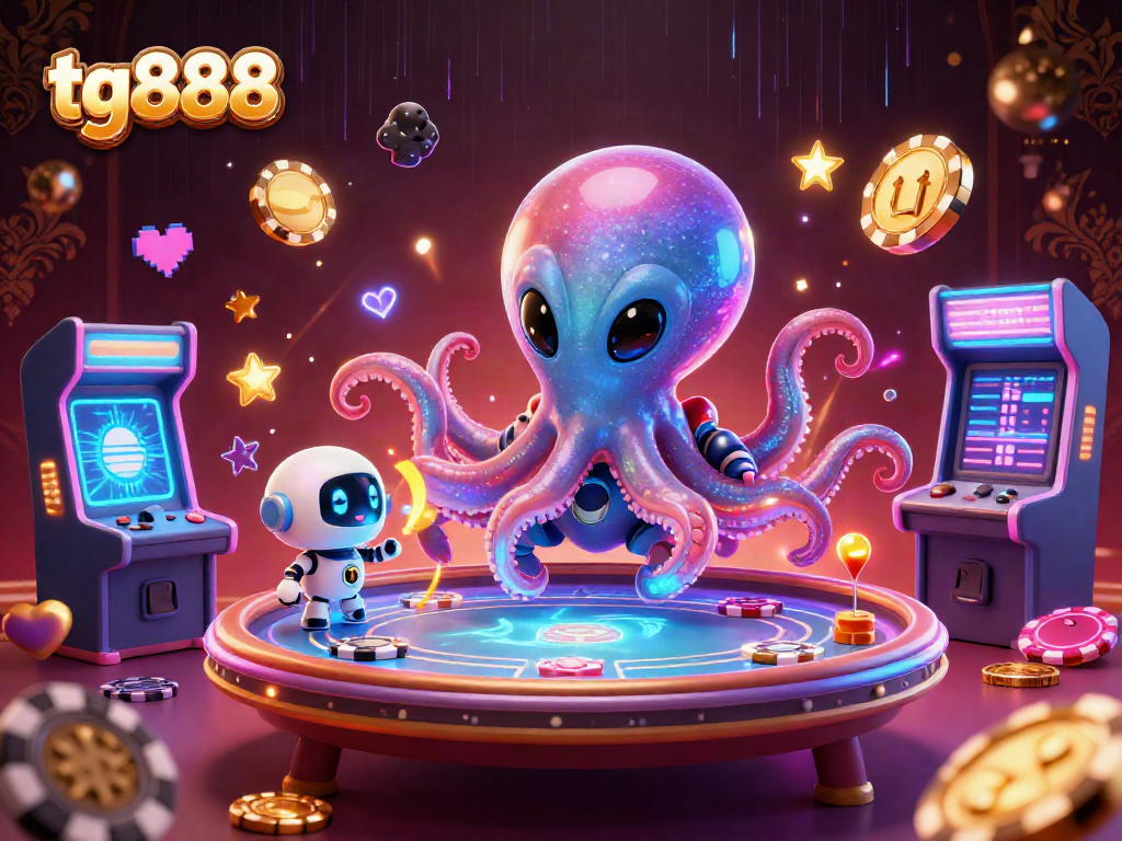 Experience thrilling gameplay at tg888 with a dazzling alien octopus dealing poker chips.