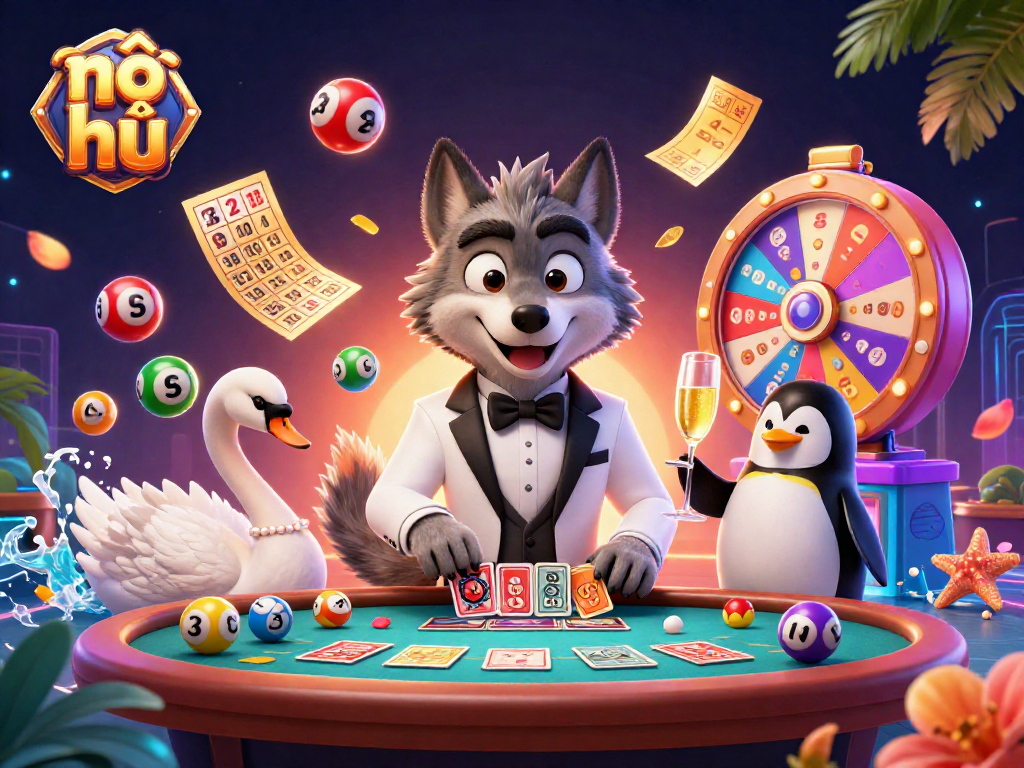 Engage with nổ hũ through captivating games featuring vibrant characters and dynamic prizes in a dazzling casino scene.