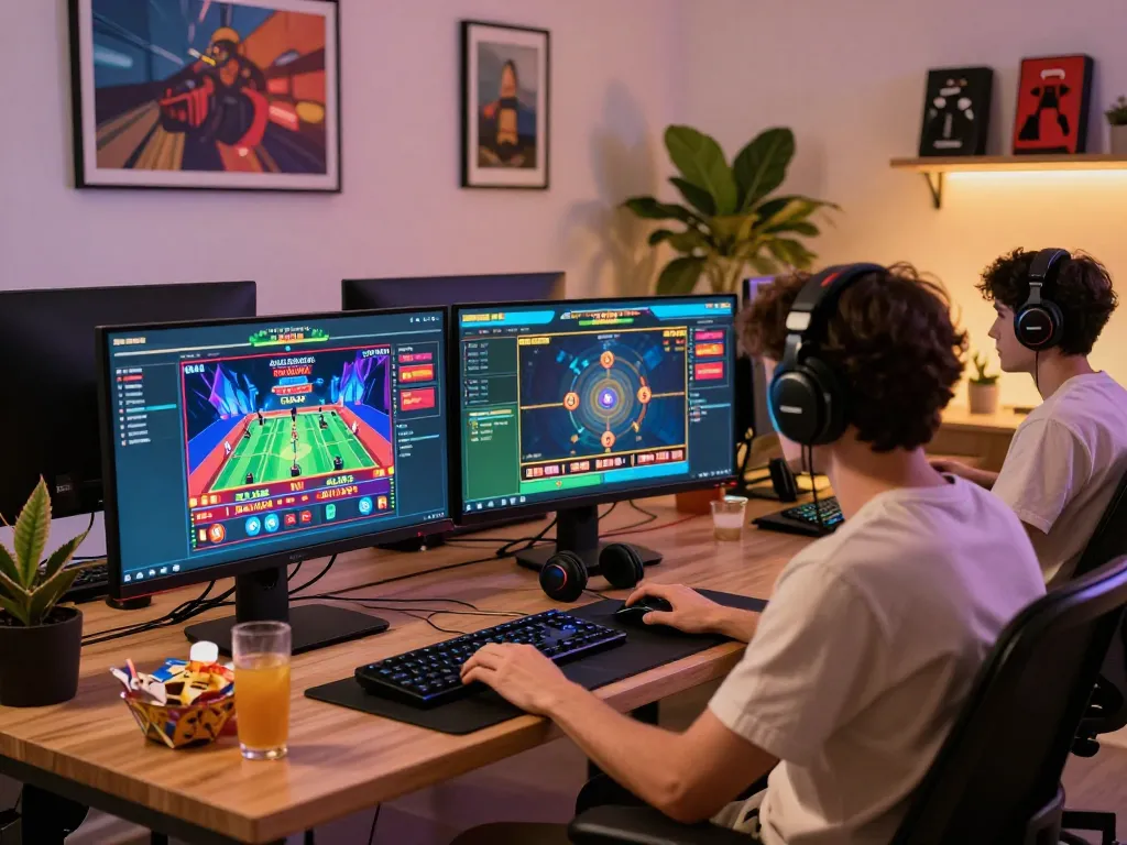 Exciting 32win online gaming experience with vibrant visuals in a modern home setting.