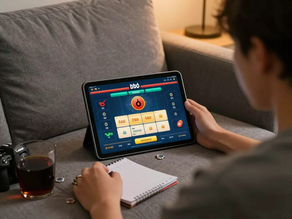 Engaging in đánh lô đề online from home, person focused on their tablet with betting details visible.