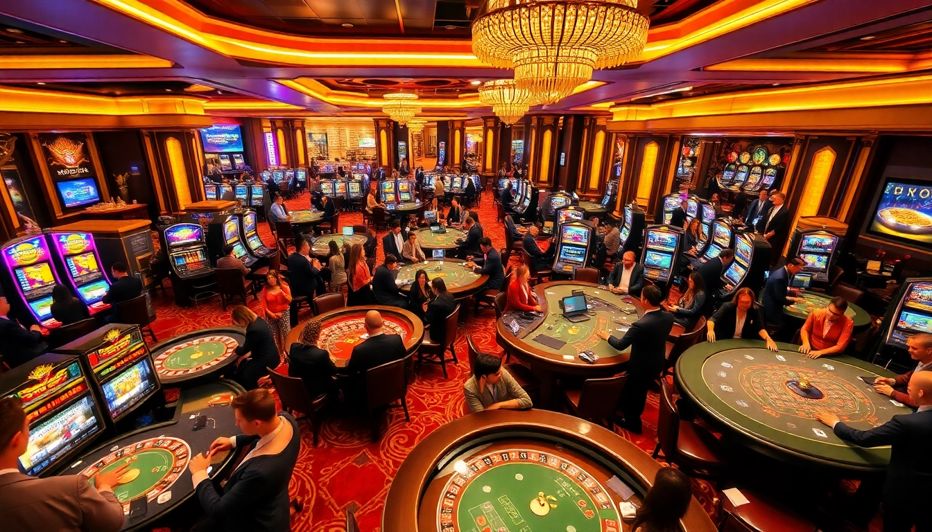 Players engaging in high-stakes gaming at KP88's luxurious casino tables.