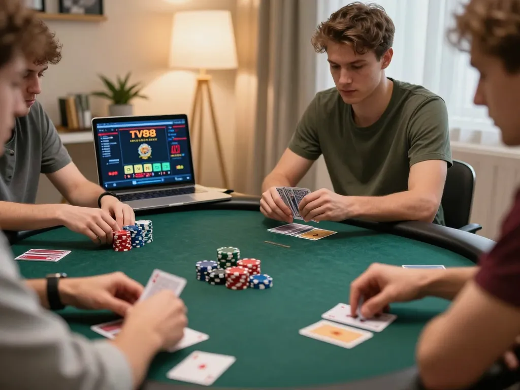Players engaging in online poker at TV88, showcasing strategic gameplay and social interaction.